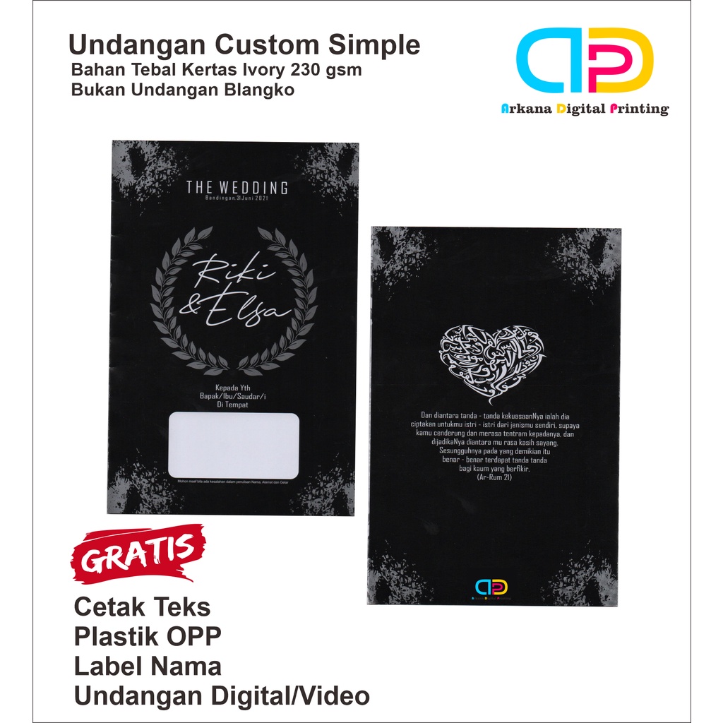 Undangan Pernikahan Custom Hitam Simple