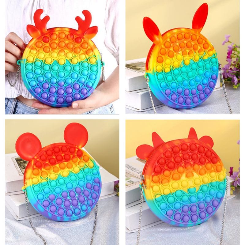 TAS Pop it Rainbow Makaron Murah Fidget Toy Murah Mainan Anak Penghilang Stress Pop it Tas Anak Perempuan Tas Pop It Anak Murah