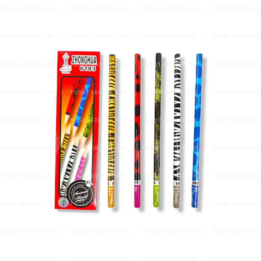 

Pensil 2B Impor ZhongHua Pencil Pena Pensil Kayu Motif Animal Lusinan