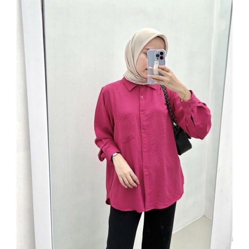 AFI - EC - ⭐️ PREMIUM AIRFLOW CRINCLE ⭐️Vivian Oversize CRINCLE Shirt Kemeja Anti kusut