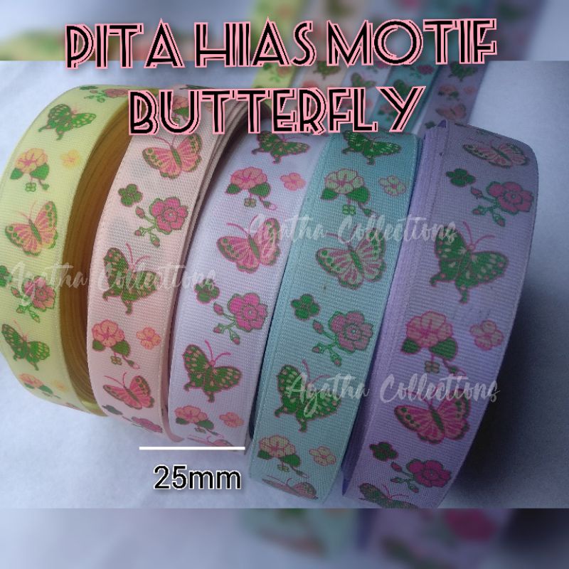 PITA HAMPERS PITA KADO PITA GROSGRIN MOTIF KUPU  1&quot; PER METER