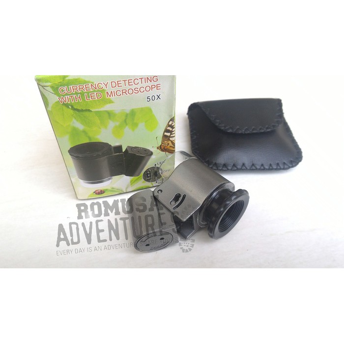 50X MINI MIKROSKOP SENTER BATU CINCIN AKIK + DOBLE LED + SINAR UV