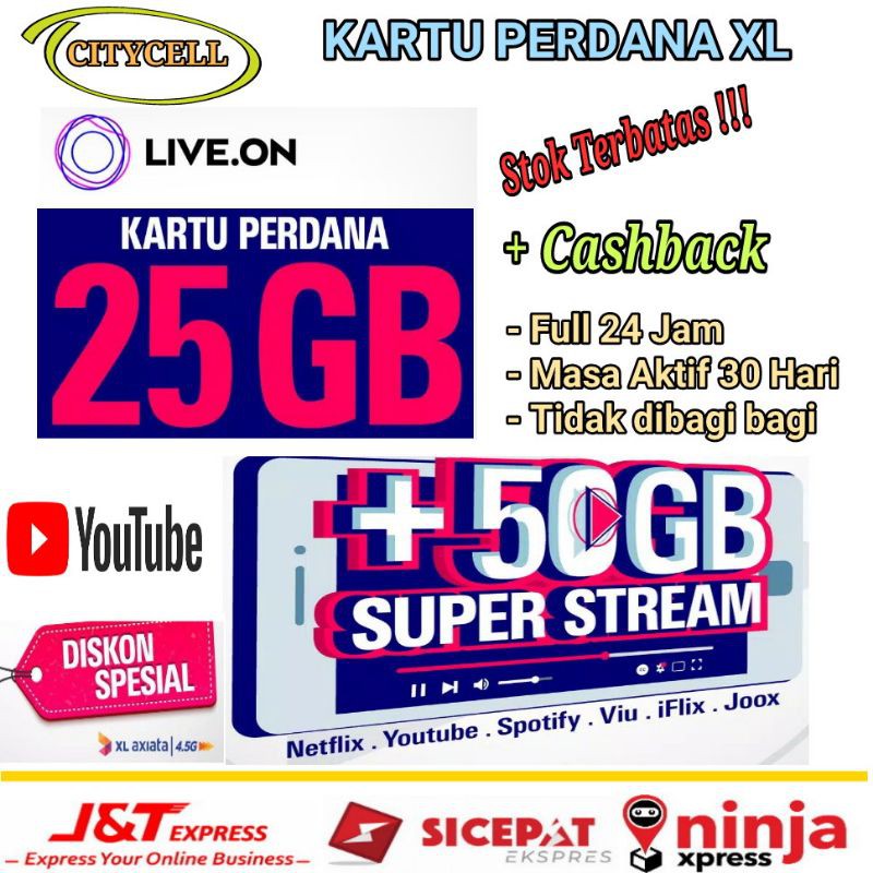 Perdana XL Live On 25GB + 50GB Youtube / Streaming