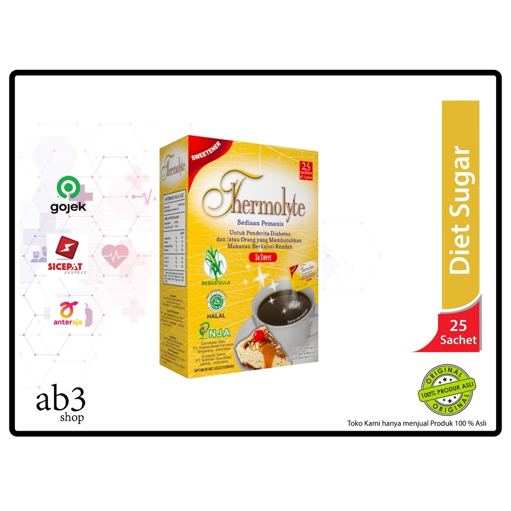 

THERMOLYTE DIET SUGAR 25 SACHET / TERMOLITE / TERMOLYTE 1 GRAM PEMANIS