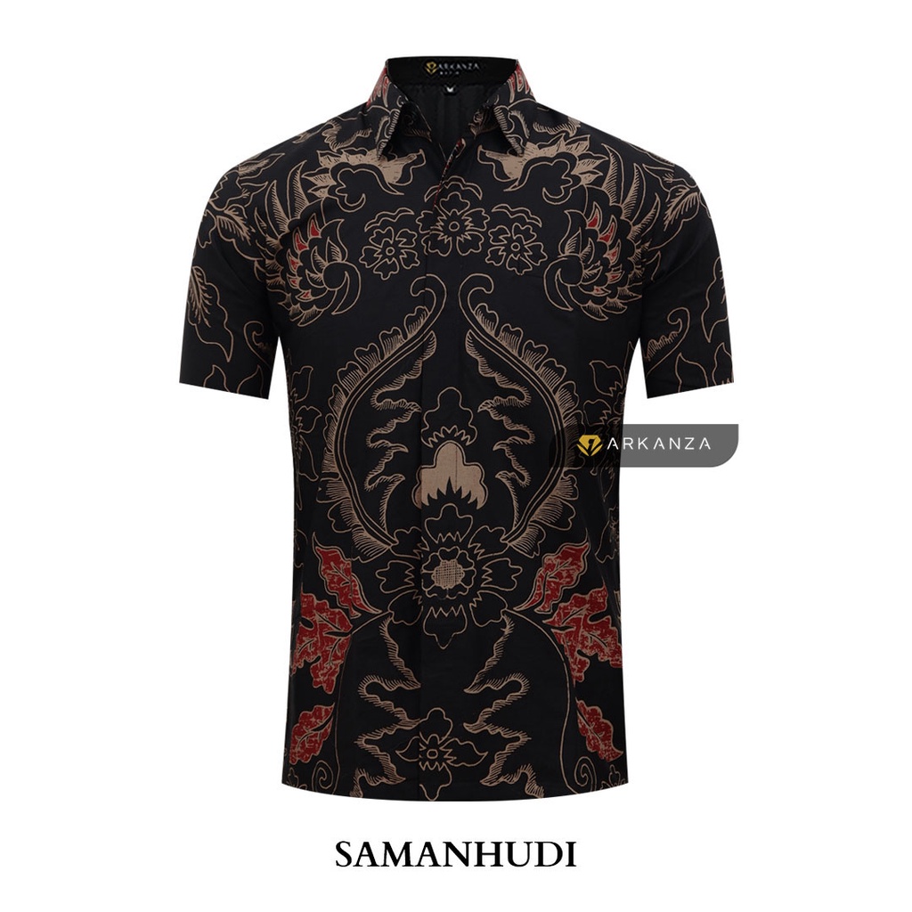 BATIK ARKANZA Motif SAMANHUDI Hem Atasan Kemeja Baju Batik Pria Cowok Produsen Slimfit Memakai Furing Lengan Panjang Lengan Pendek Original Asli