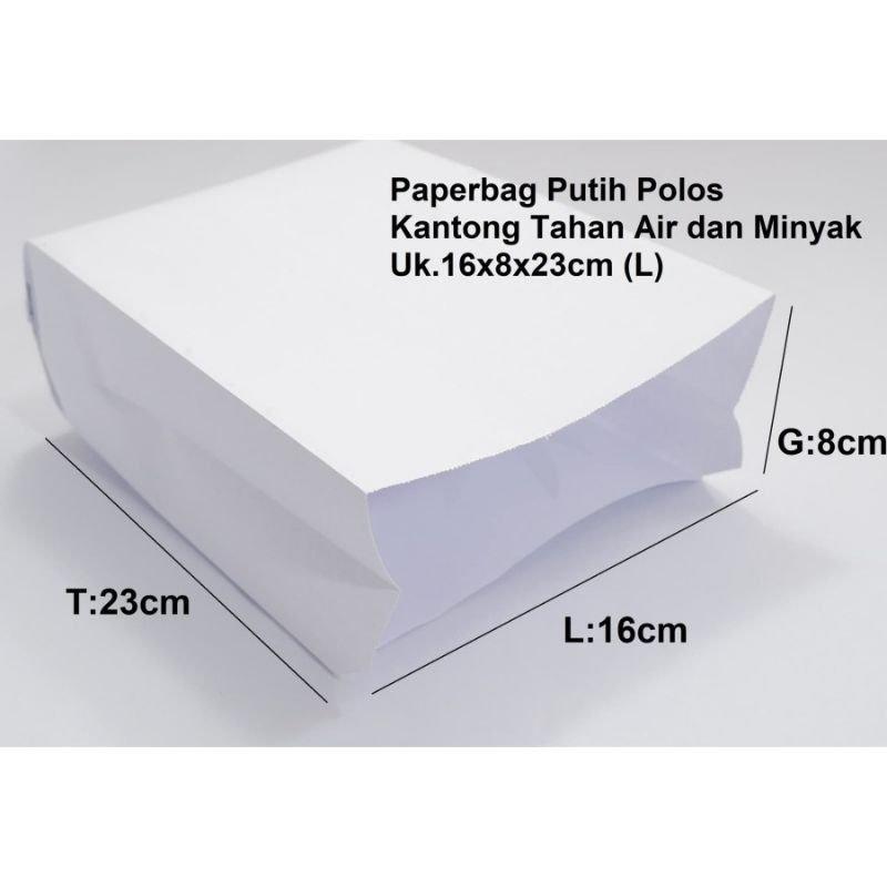 

100 PCS PAPER BAG 16x8x23 cm (L) PUTIH COATING FOOD GRADE TAHAN MINYAK, AIR