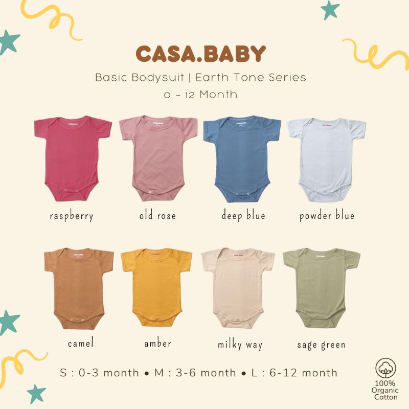 CASABABY Basic Bodysuit Jumper Polos Baju Harian Bayi Baru Lahir