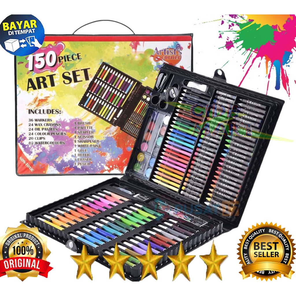 MC ALAT TULIS SET CRAYON COLOURING SET 150PCS / ART SET 150PCS PENSIL WARNA SET ALAT LUKIS ANAK KRAYON SET 150Pcs Set Mewarnai Set Lukisan Air Warna Pena Krayon Lukisan Anak Seni Lukisan Alat Anak Hadiah