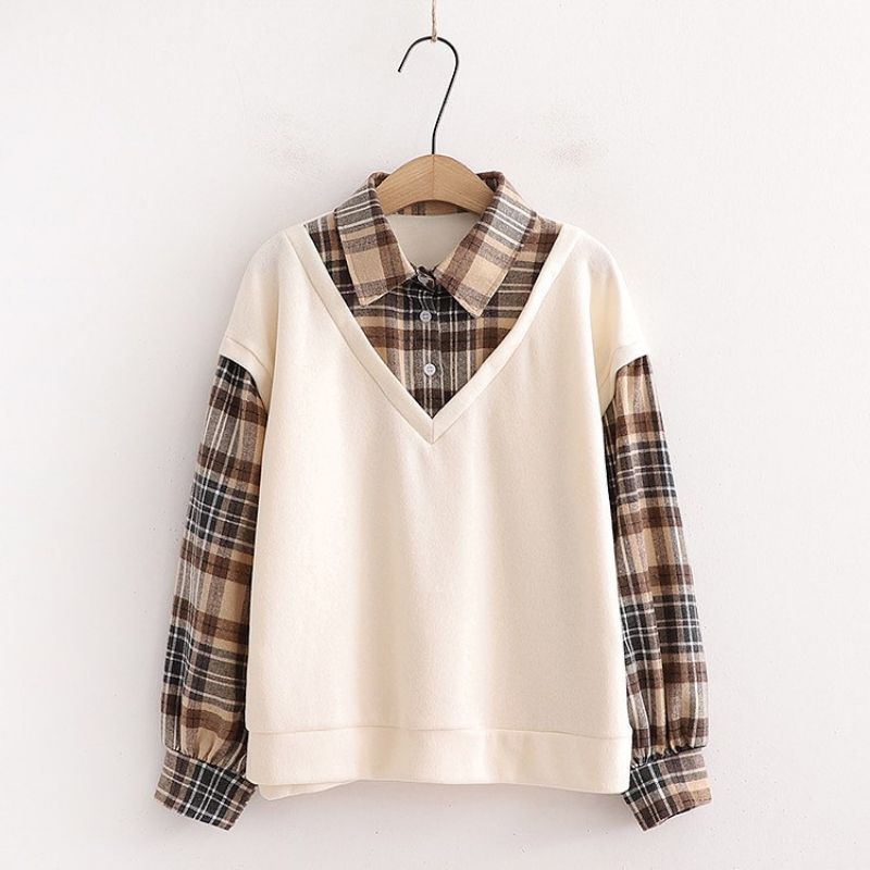 Wafel top atasan blouse kemeja flanel premium