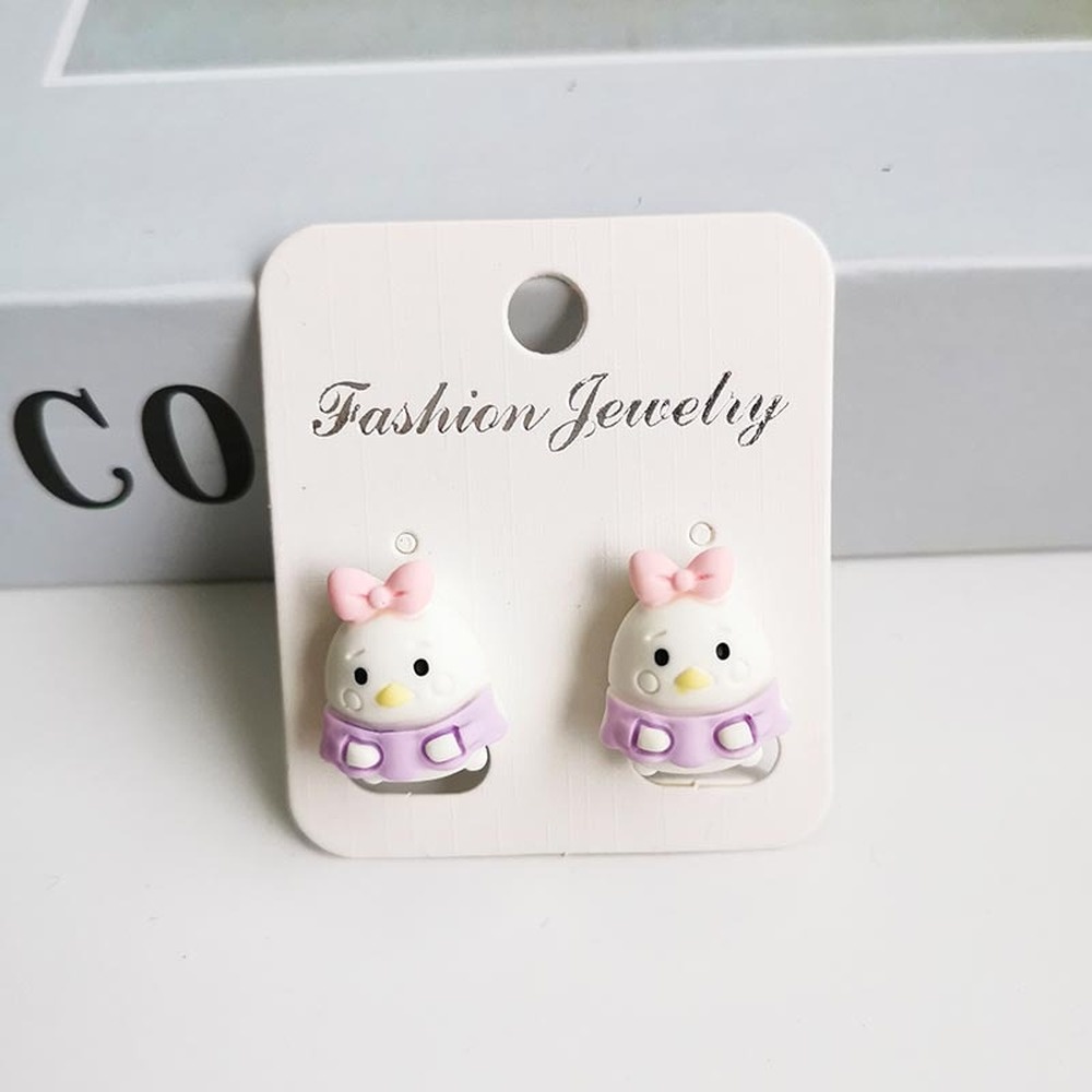 Anting Klip Tanpa Tindik Desain Kartun Beruang / Kelinci / Babi Warna Pink Untuk Anak Perempuan