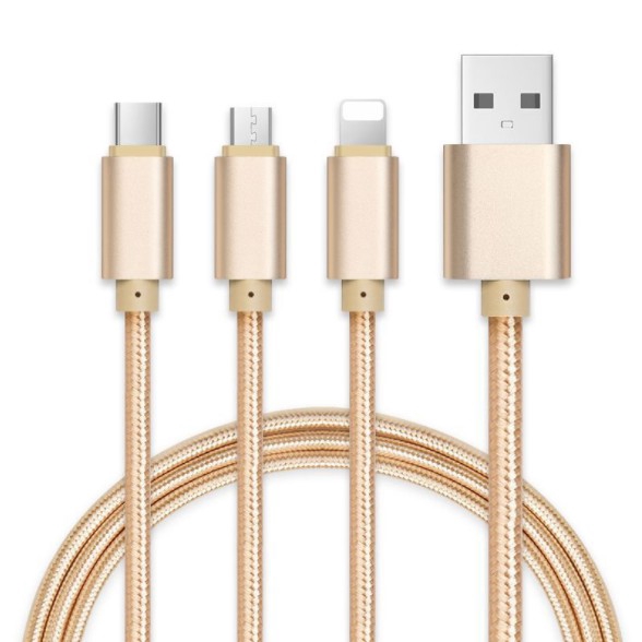 3In1 Kabel Charger USB 2.4A Fast Charging Untuk IPhone Vivo Oppo Xiaomi Huawei