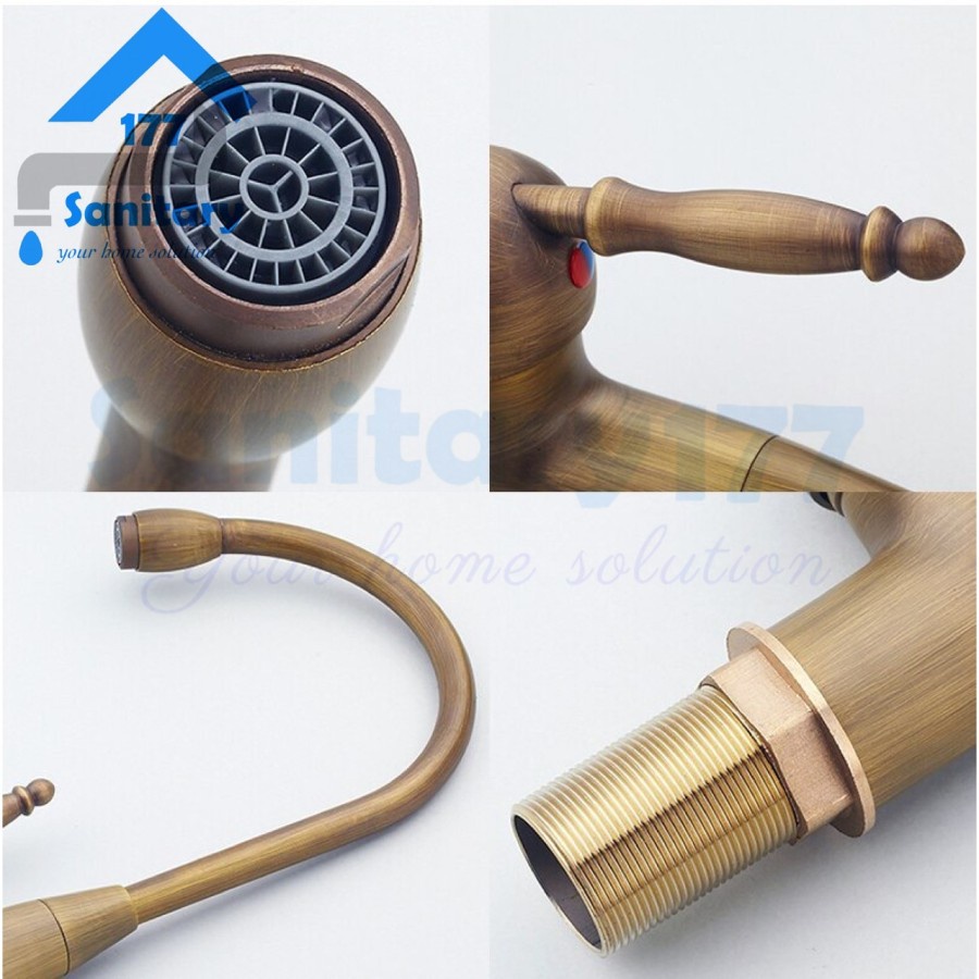 Keran air Sink Wastafel Dapur Mixer Kuningan Gold FG12-Kran air Sink Washtafel Cuci Piring Kitchen Faucet Vintage
