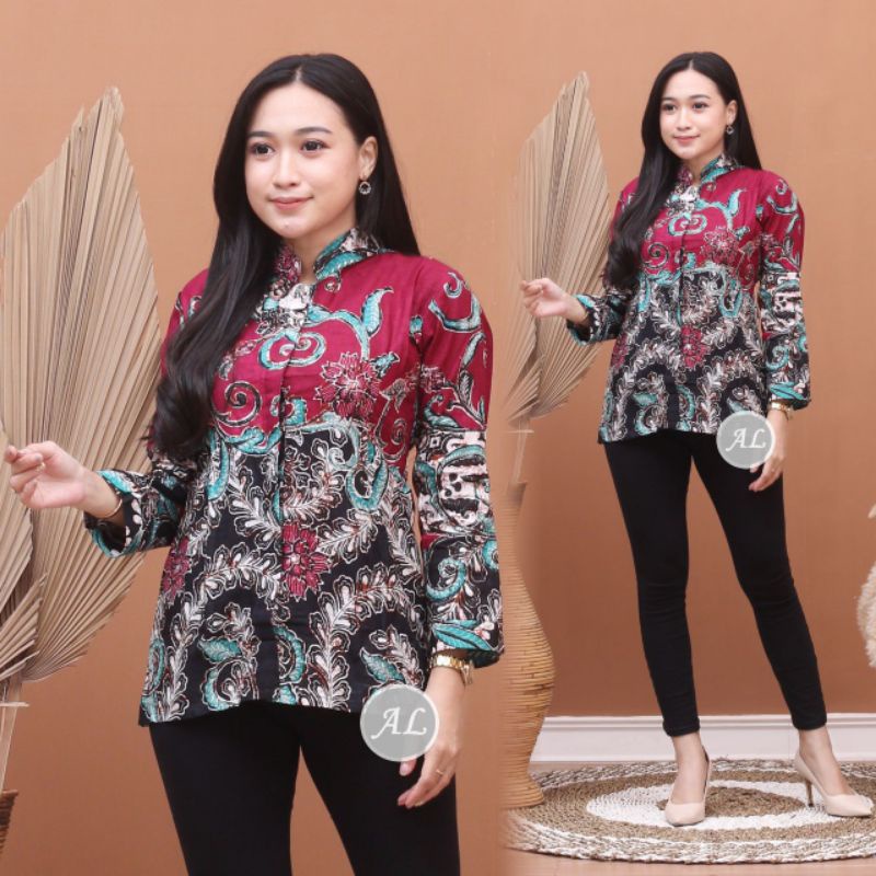 Batik wanita ASJ SA HRB026 Kenongo Kemeja Tosca Pendek-Akar merah