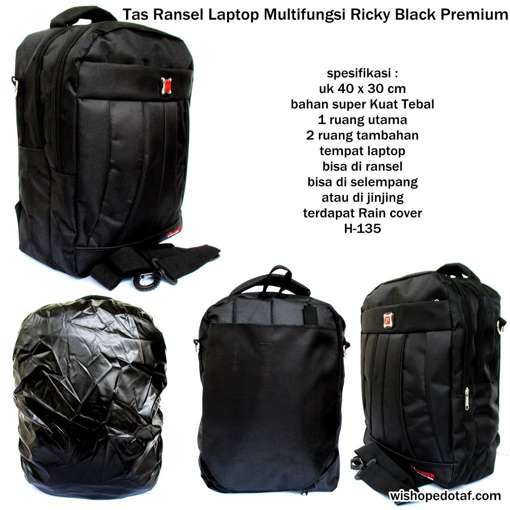 tas ransel laptop multifungsi ricky premium black export