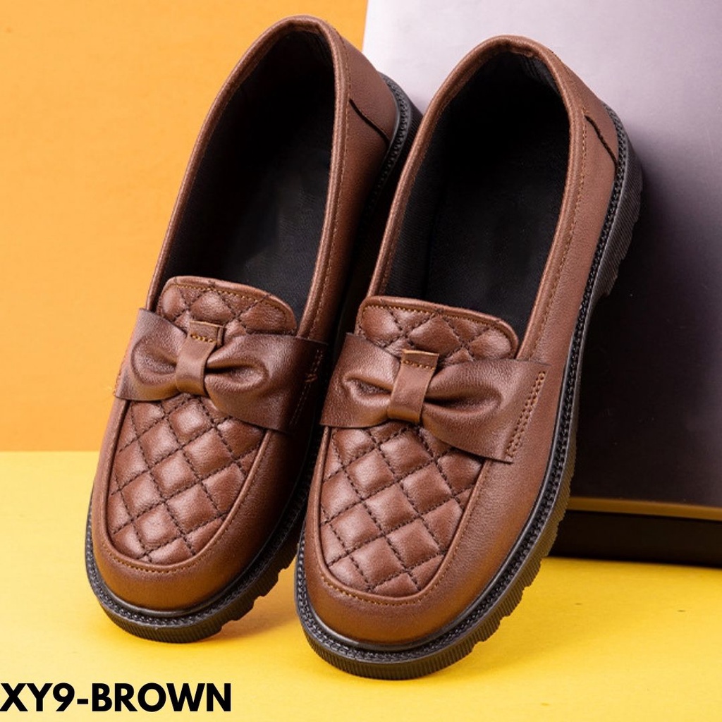 SEPATU LOAFERS WANITA MOTIF PITA GARIS KEKINIAN FASHION IMPORT RUBBER BAGUS Y9 RINGAN