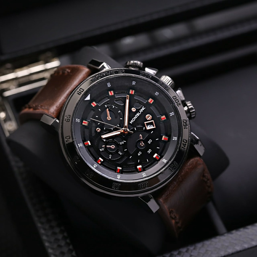 Jam Tangan Pria Fashion Terbaru Montblanc 4,6 CM Strap Kulit Tanggal Aktif Chrono Variasi