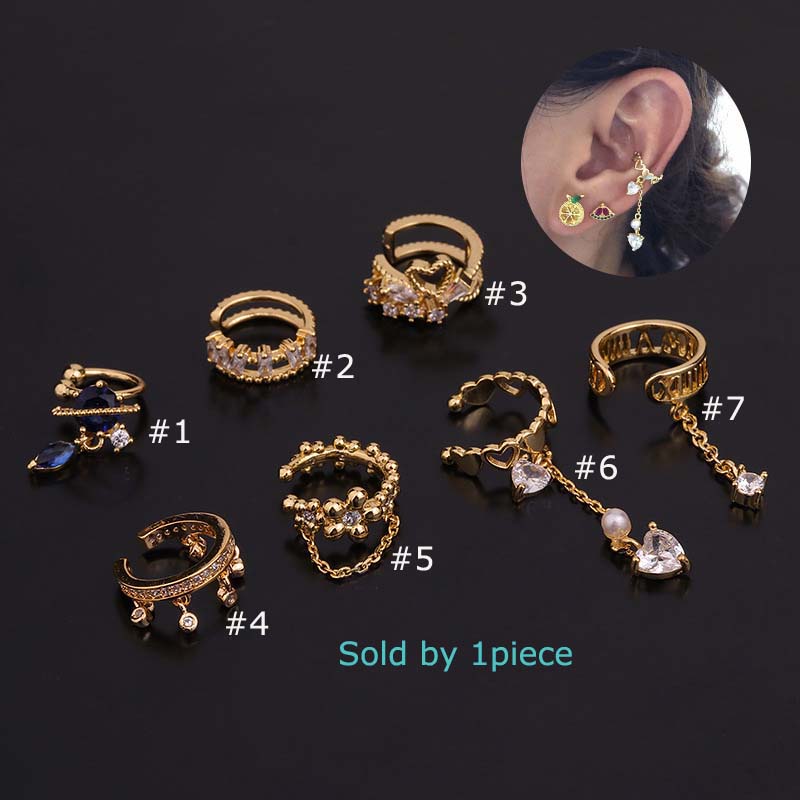 1piece 8mm Copper with Zircon Fake Couch Piercing Ear Cuff Silver Gold Rose Gold