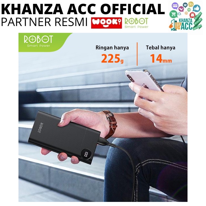 KHANZAACC PowerBank ROBOT 10000mAh RT190 Dual Input Port Type C &amp; Micro USB Original Bergaransi