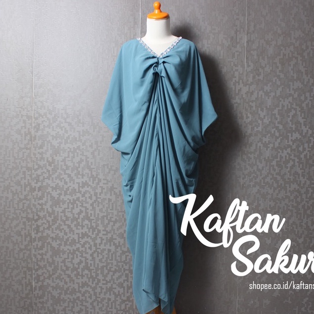 Kaftan Wanita Payet Bahan Satin Mewah Warna Navi Gamis Lebaran Terbaru Syari Kaftan Busui Navy Murah