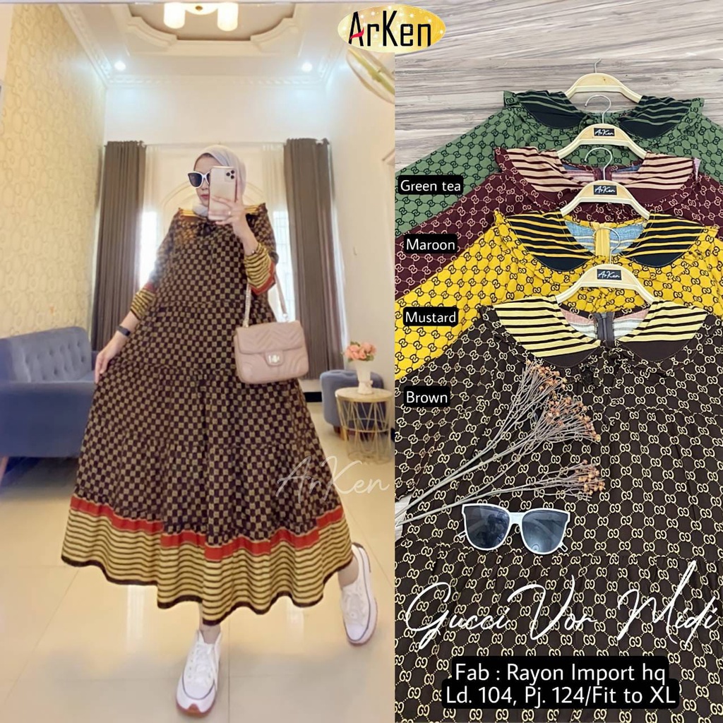 Gucci Vor Midi Dress Arken Gamis Rayon Import