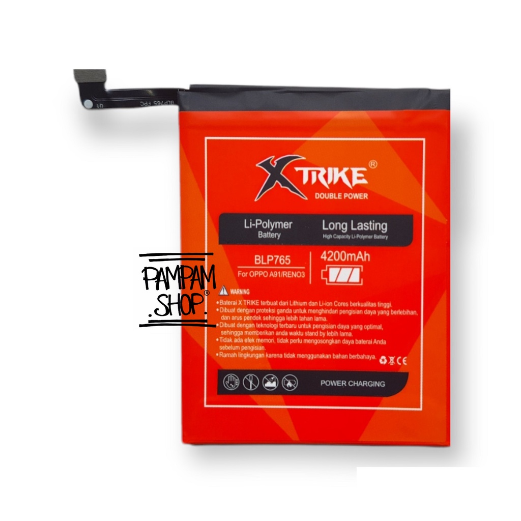 Baterai XTRIKE Double Power Original Oppo Reno 3 A91 F15 BLP765 Batre Batrai Battery HP Handphone Ori BLP 765