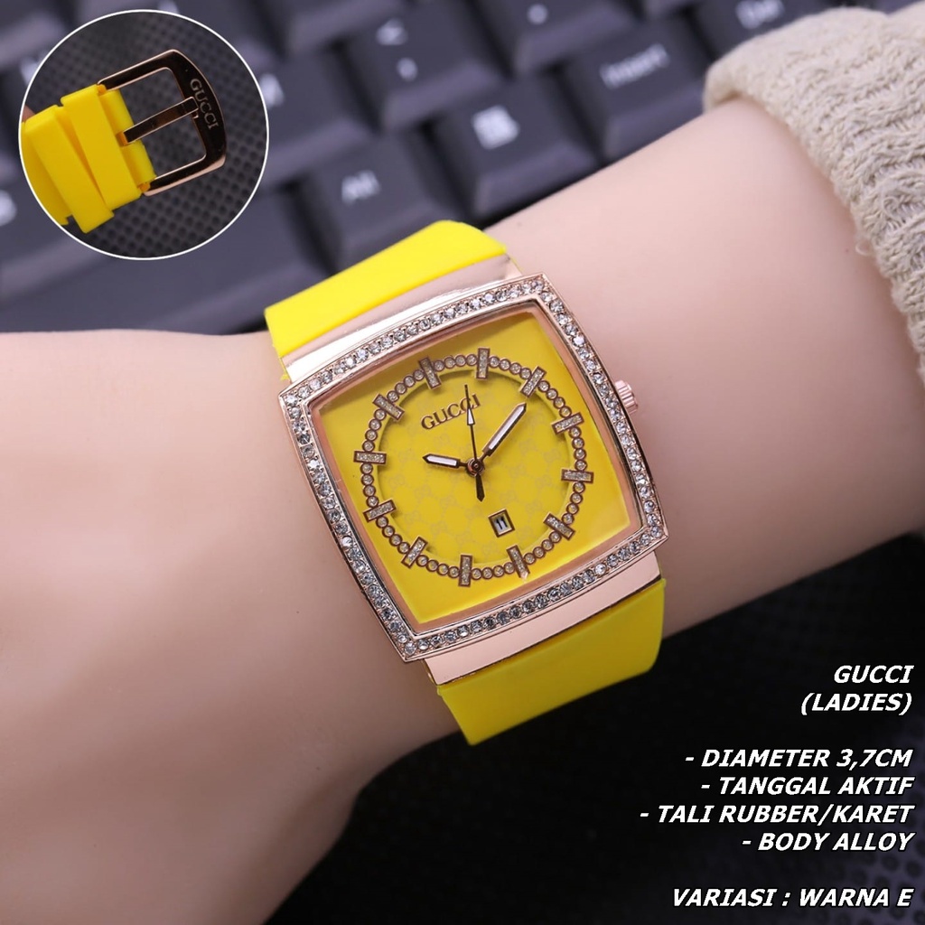 JAM TANGAN WANITA FASHION TALI RUBBER BODY SEGI TANGGAL AKTIF