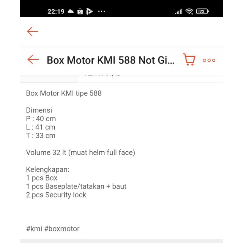 Box Kmi Korea 588 +Breket box Gp sport buat Supra,vixion, Cb 150r, byson,versa,scorpio,Tiger,Mx 135,