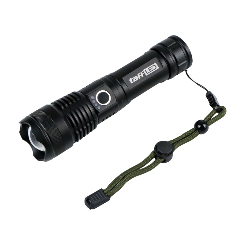 TaffLED Senter LED Flashlight USB Rechargeable XHP50 with 1x18650 + EU Adaptor - JHS522X - Black