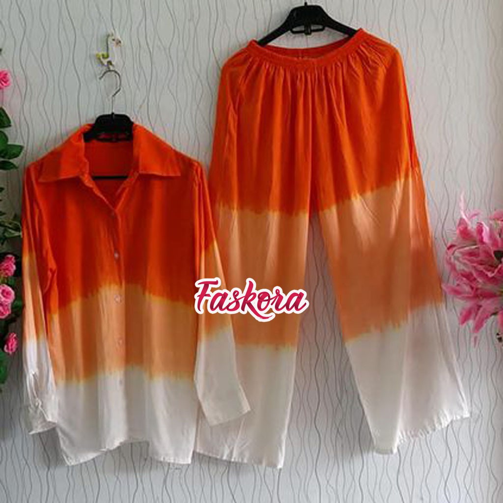 Setelan Tie dye Lengan Panjang Jumbo / Pajamas Katun Rayon Jumbo ld 130 / Setelan Gradasi Bali