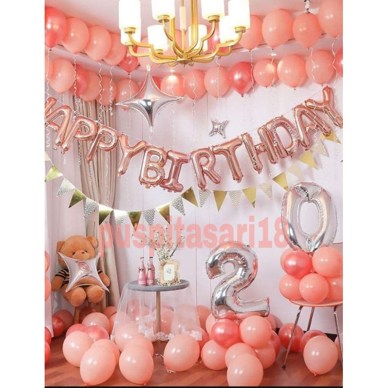 paket dekorasi balon ulang tahun dewasa rose gold