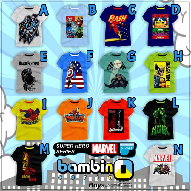  KAOS ANAK BAMBINO  SUPER HERO JUNIOR 6 14 T ECER DAN GROSIR 