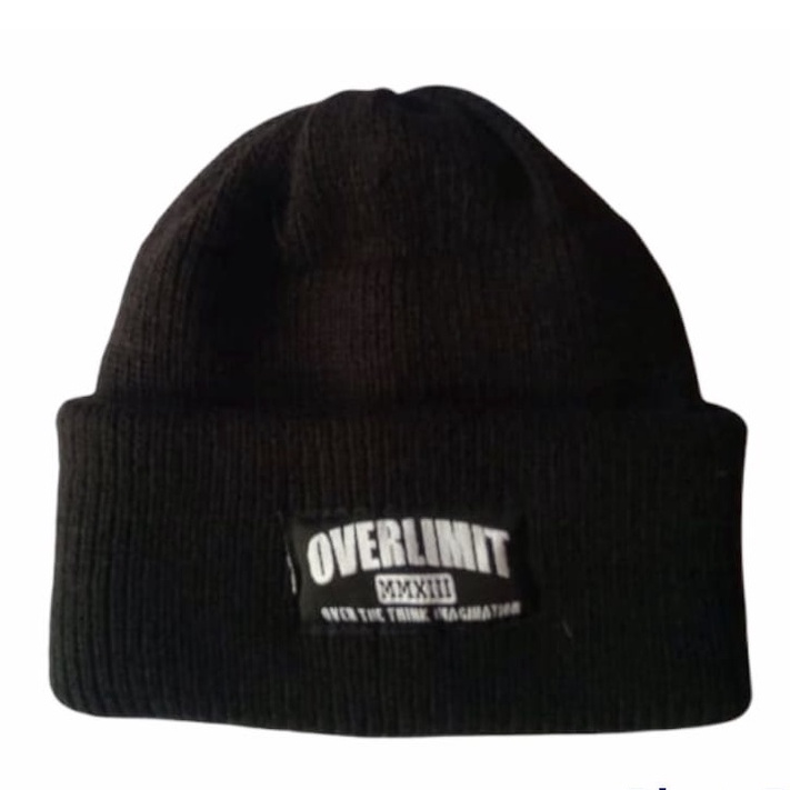 Beanie Hat OVERLIMIT Pria Wanita | Topi Rajut Distro | Bennie Hat Dewasa Tebal-Hitam