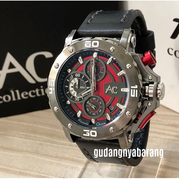 Jam Tangan Pria Laki Man Alexandre Christie Ac Collection 9205 New Black Red Original Indonesia