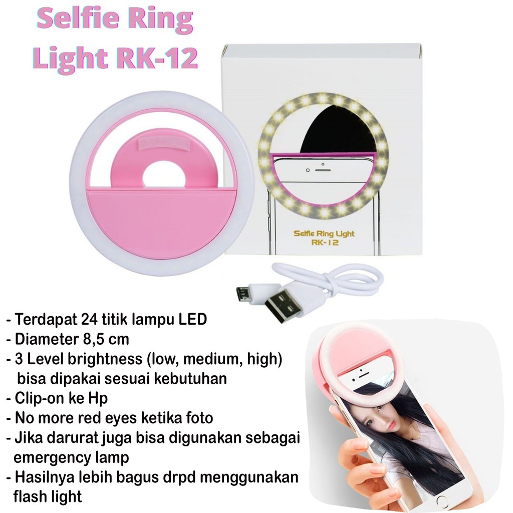 Selfie Ring Light LED Lampu Jepit HP Portable Vlogger RK-12