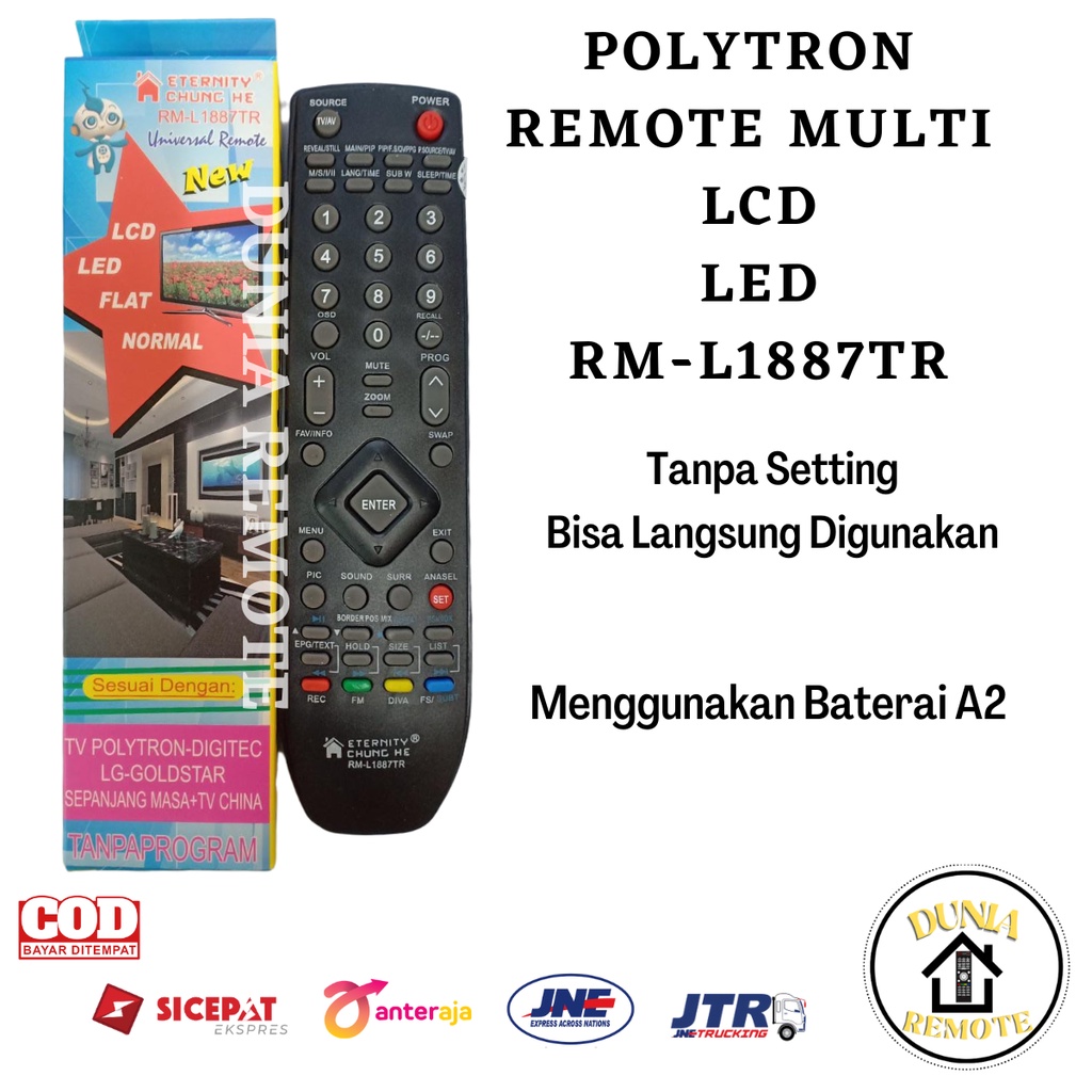 Remot Remote TV POLYTRON LED LCD SLIM FLAT Plasma Digitec Goldstar Universal Chunge 1887tr tanpa setting