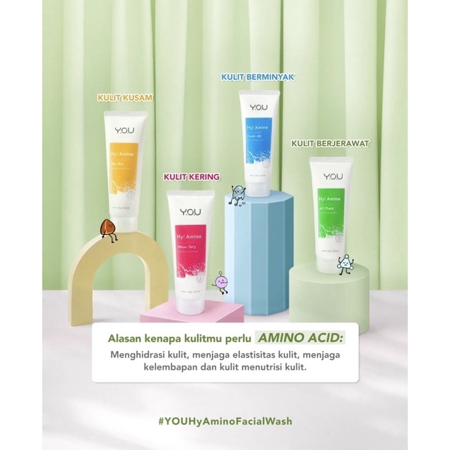 YOU Hy! Amino Facial Wash 100gr - Anti Acne | Control Oil | Brightening | Hydrating Sabun Cuci Muka Berbusa Whip Cream
