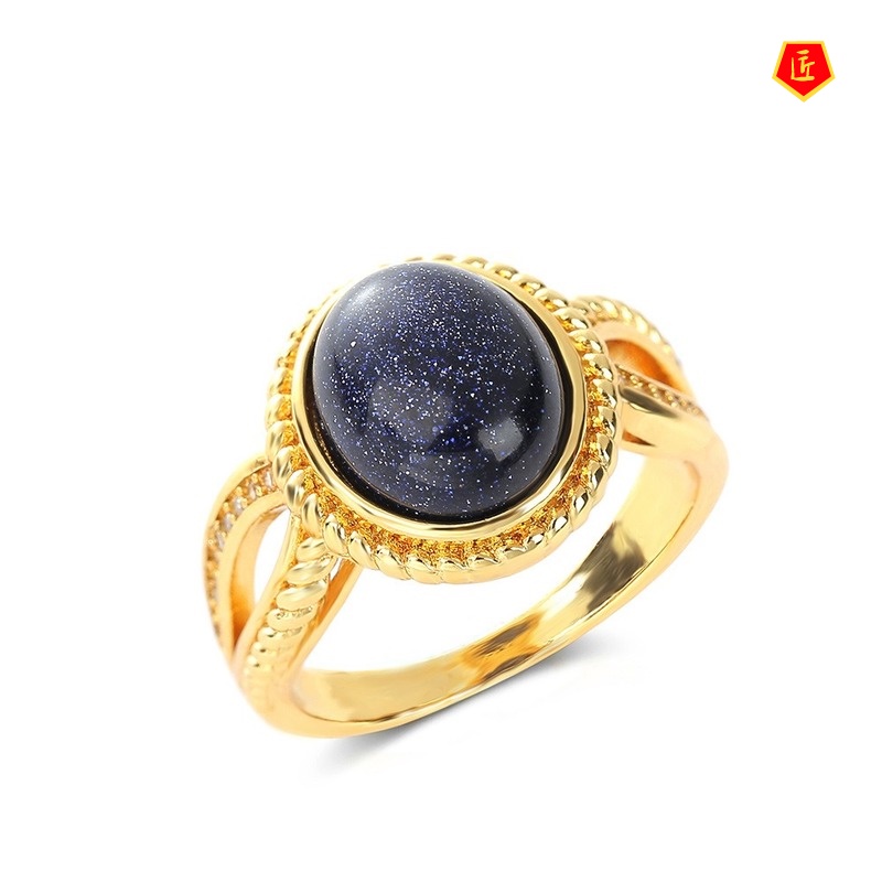 [Ready Stock]Elegant Blue Starlight Stone Ring 18K Gold