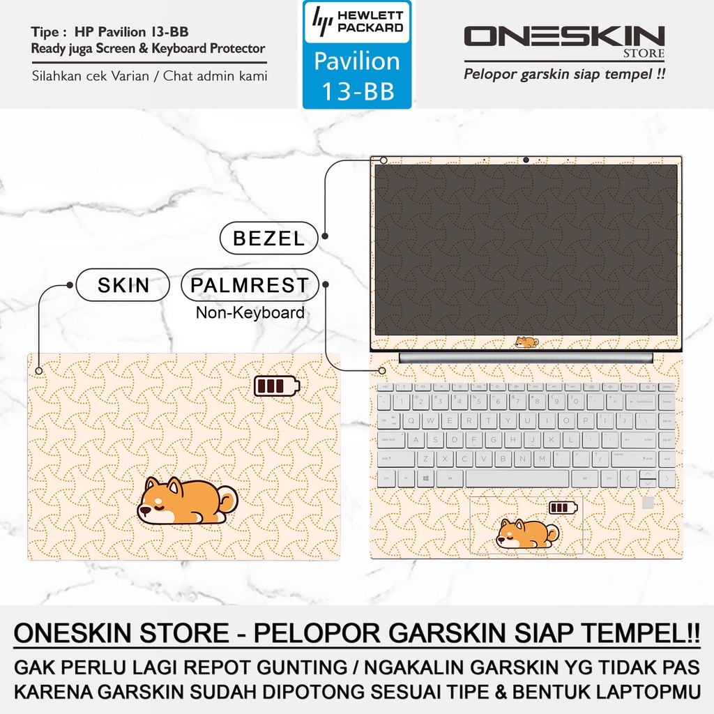 Garskin Sticker Laptop Pelindung Screen Keyboard Protector HP Pavilion 13-bb bb0062tu bb0063tu bb0513tu Glossy Doff Full Body Gambar Silikon Bening