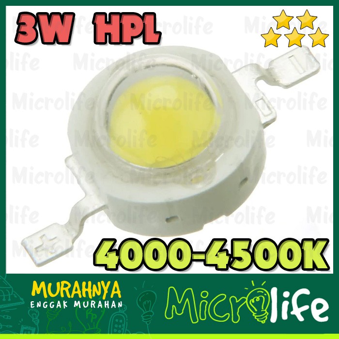 LED 3 Watt Natural White 4000-4500K 3.2v 45Mil Putih Natural 3W