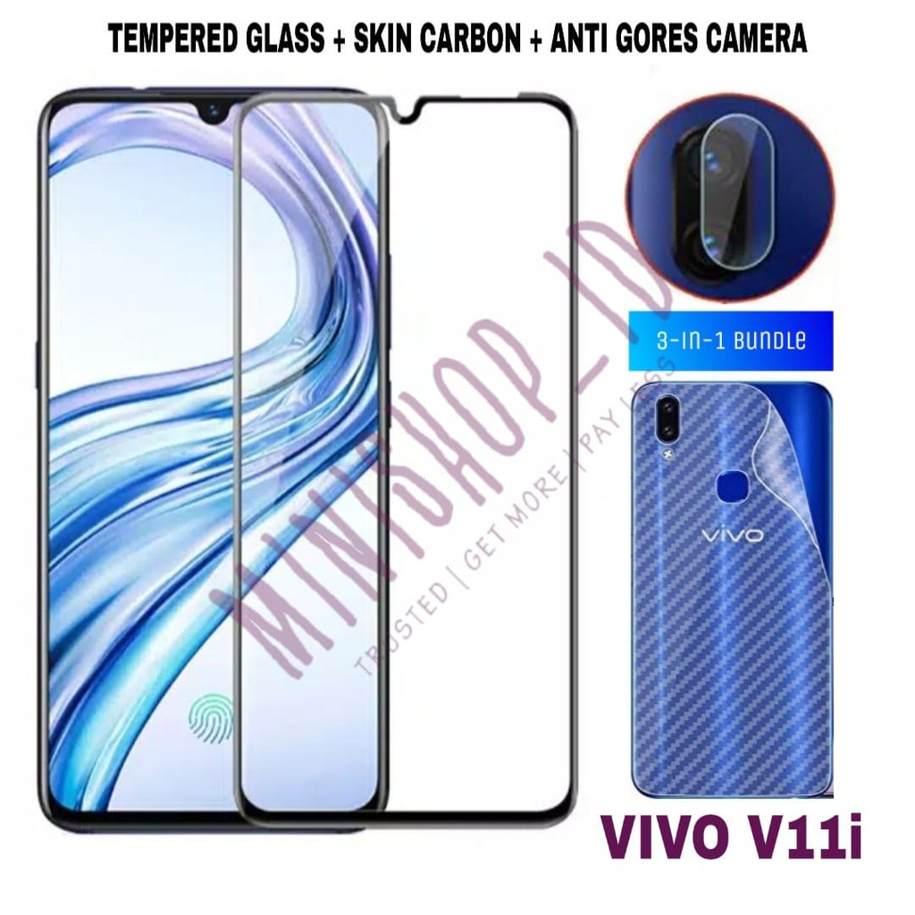 VIVO V11i FINGER TEMPERED GLASS ANTI GORES LAYAR SKIN CARBON GARSKIN FLEXIBLE GLASS CAMERA 3 IN 1