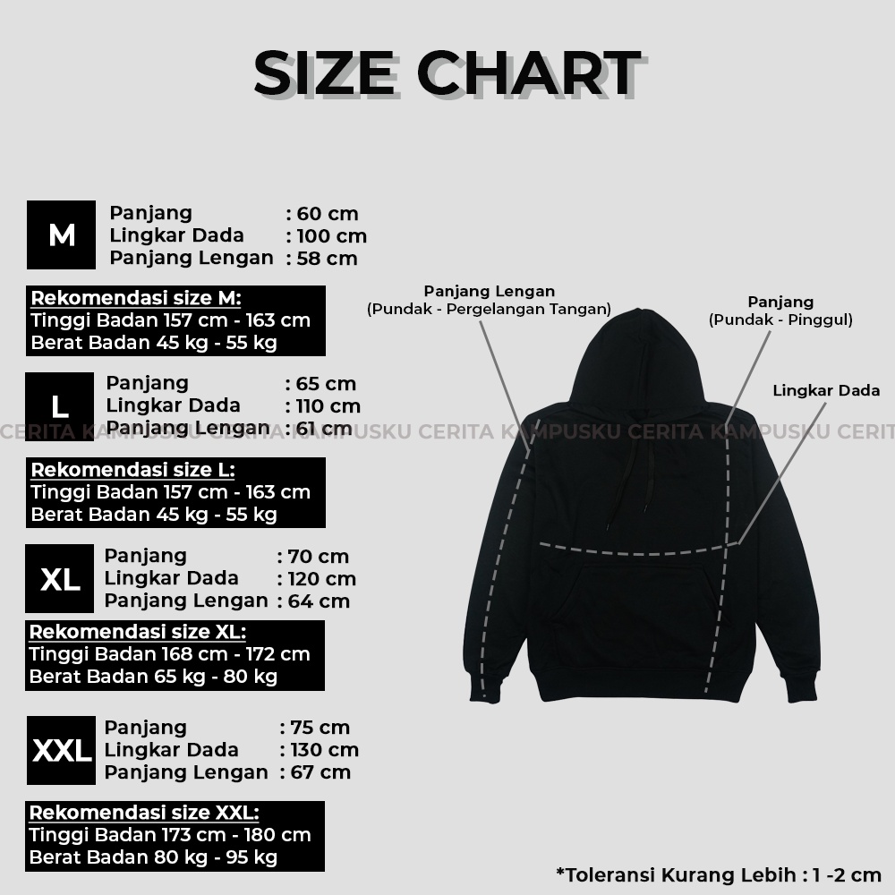 CERITA KAMPUSKU Hoodie Jumper Black Polos M - XXL Unisex Pria Wanita