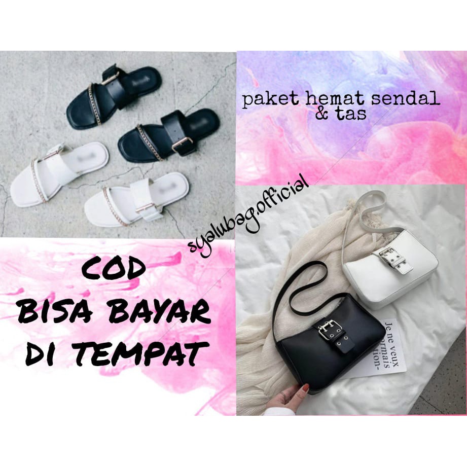 Satu set sandal dan tas Gesper wanita