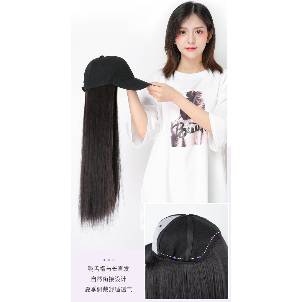 HTQ premium wig topi baseball tebal matte HQ half wig hat rambut palsu hair extension lurus wavy