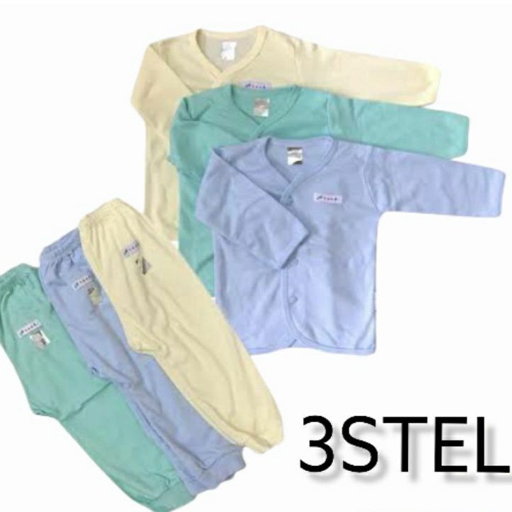 3STEL BAJU PANJANG POLOS &amp; CELANA PANJANG POLOS NEWBORN SNI