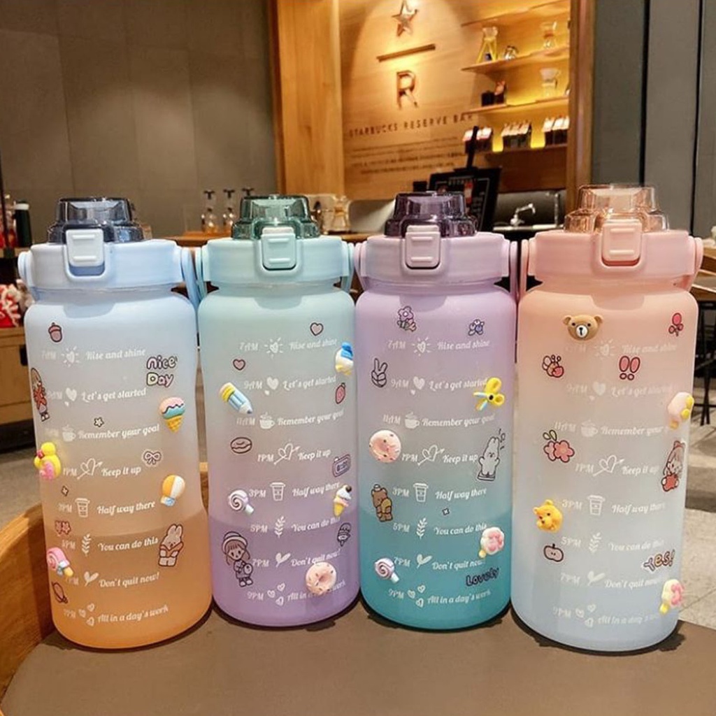 ☀ACCBAYI☀ ACC0050 Botol Minum Rainbow Motivasi 2 Liter Botol Air Kapasitas Besar Free Stiker