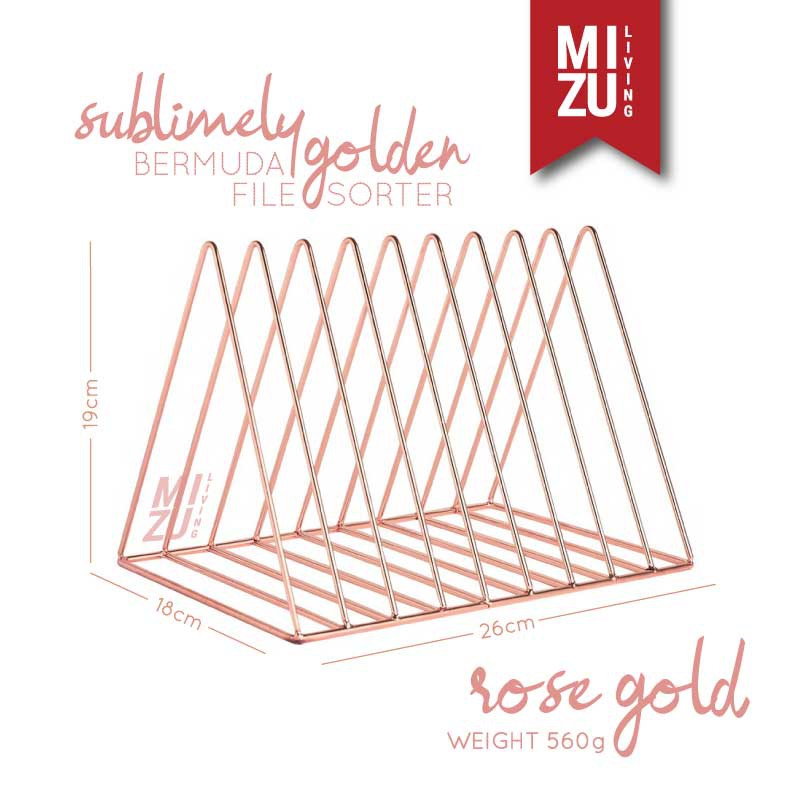 SUBLIMELY GOLDEN BERMUDA File Sorter Mail Holder Magazine Newspaper Rack Desktop Organizer Rak Emas