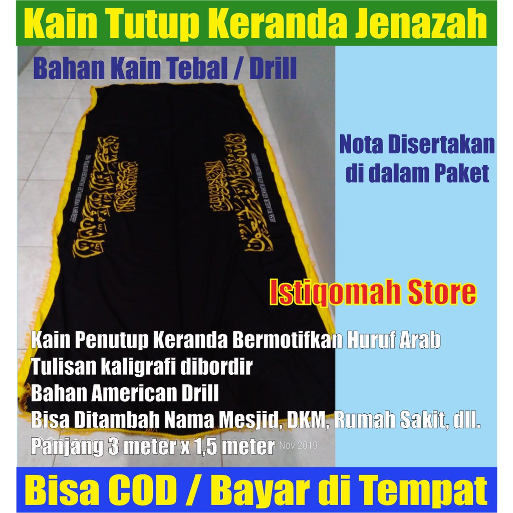 PROMO Kain Tutup Penutup Keranda Jenazah Bahan Tebal American Drill Warna Hitam Full Bordir TERLARIS