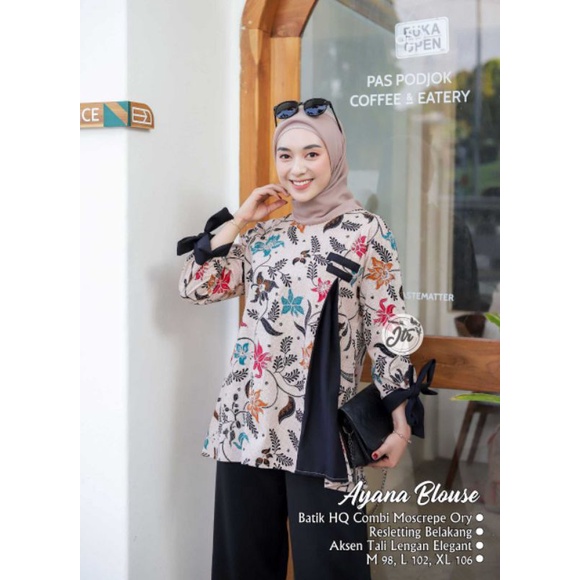 tey-17 Batik wanita ASJ SA HRB026 Kenongo Kemeja Tosca Pendek-Ayana hitam