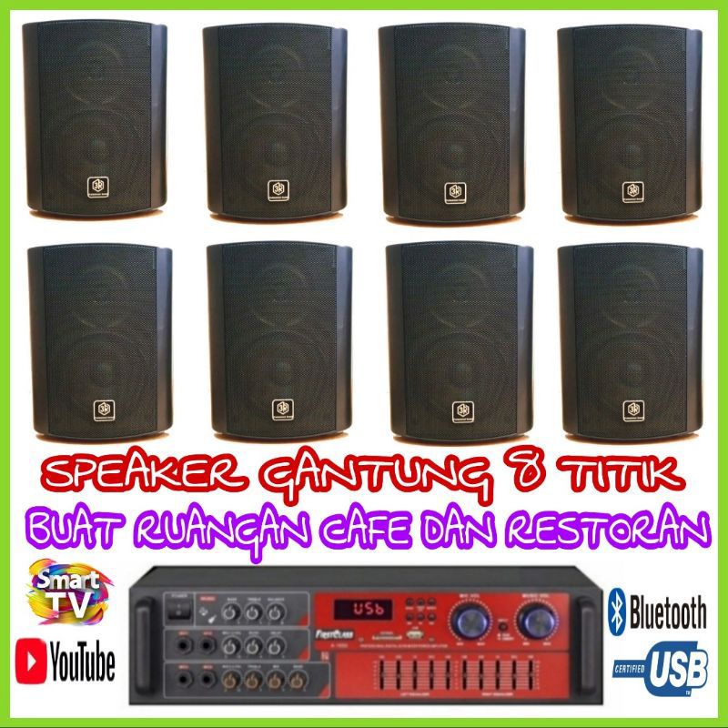 Paket Sound Cafe Dan Restoran Speaker Professional Sound 3R 8 Titik Ampli Bluetooth