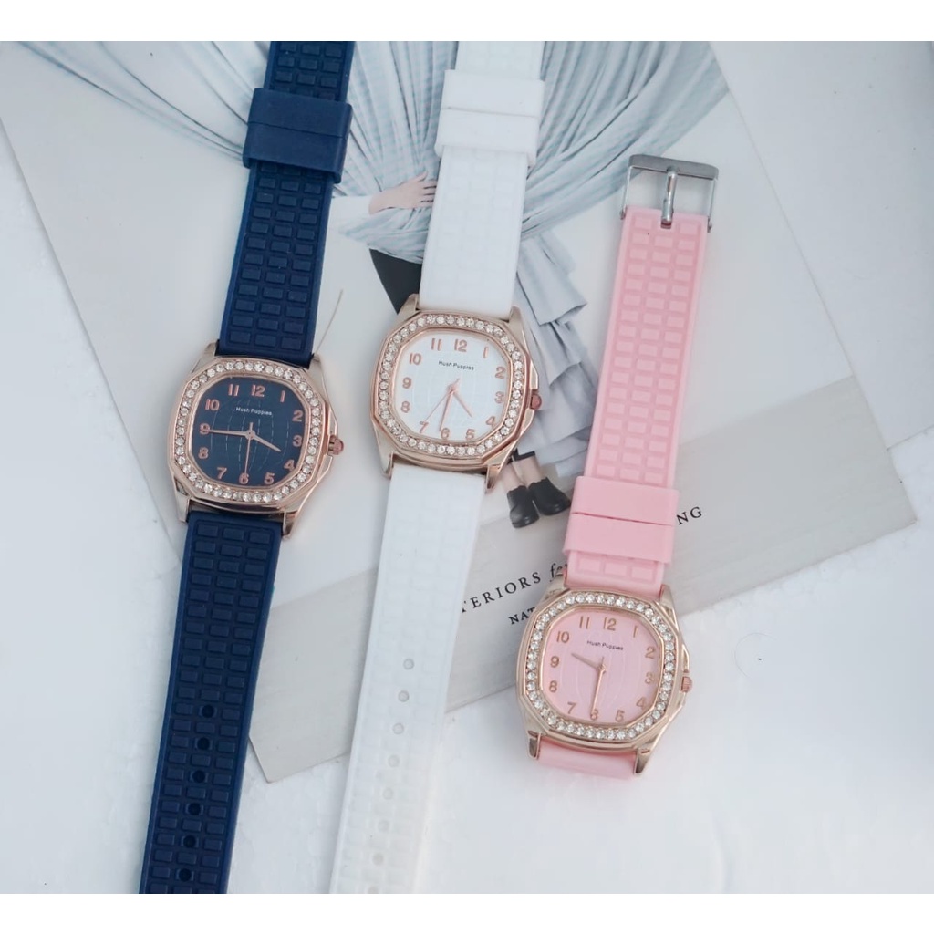 BAJ Jam Tangan Quartz Strap Rubber PU Analog Casual Gaya Retro Wanita Persegi Watch Korean Fashion Body Diamond RM043